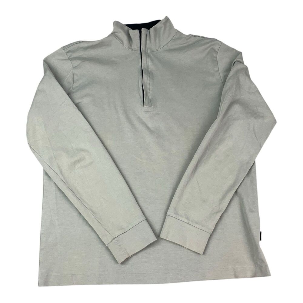 Hugo Boss Mens Medium Pima Cotton 1/4 Zip Pullover Top Gray Golf Performance